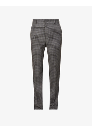 Checked straight regular-fit cotton and wool-blend trousers