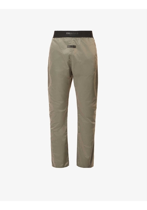 ESSENTIALS Brand-print relaxed-fit straight shell trousers