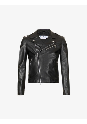 Diag brand-print boxy-fit leather biker jacket