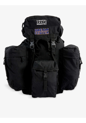 Military logo-print woven backpack