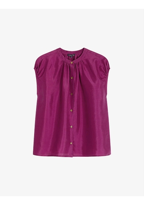 Voisine capped-sleeve gathered silk-satin blouse