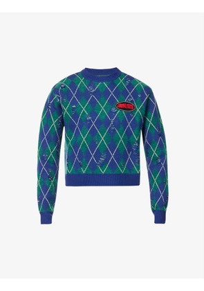 Diamond check-pattern wool-blend jumper