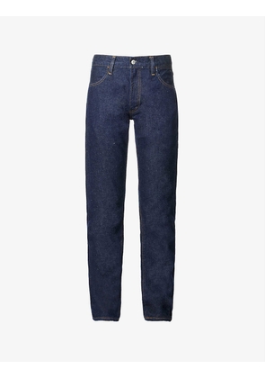 Brand-print straight-leg organic-cotton and hemp-blend jeans