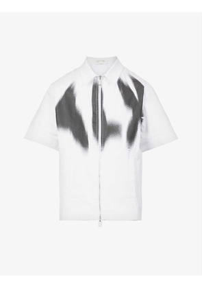 Phantom-print zip-up stretch-cotton shirt
