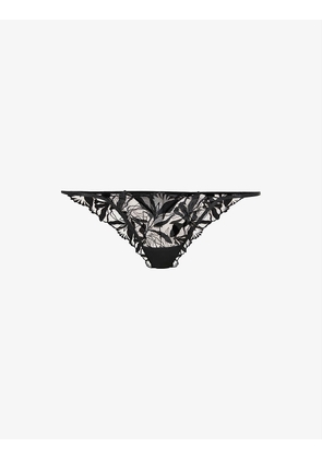 Persephone floral-embroidered stretch-mesh briefs