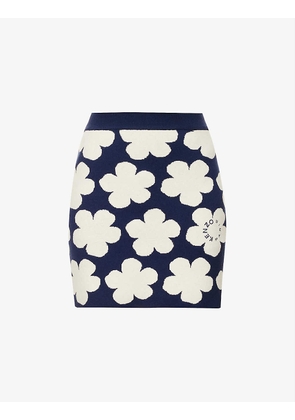 Flower-print mid-rise wool-blend mini skirt