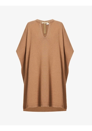 Brand-plaque turtleneck wool and cashmere-blend poncho