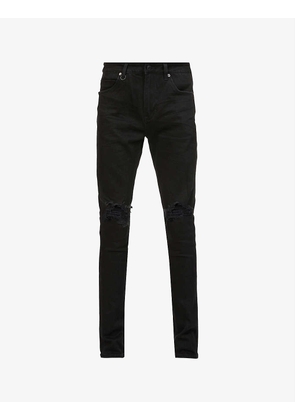 Rebel distressed-panel skinny stretch-denim jeans