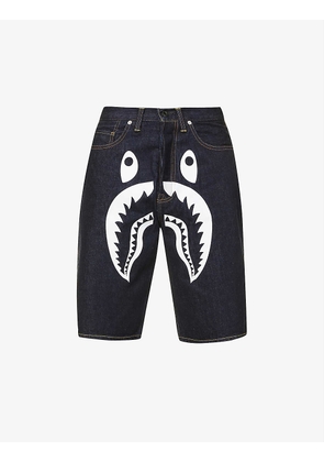 Shark-print denim shorts