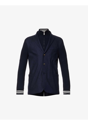 Knitted-panel single-breasted wool-blend blazer