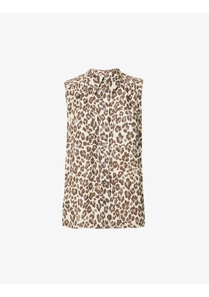 Panthere leopard-print sleeveless cotton-poplin shirt