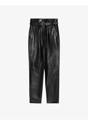 Calypso 7/8 high-rise belted leather trousers