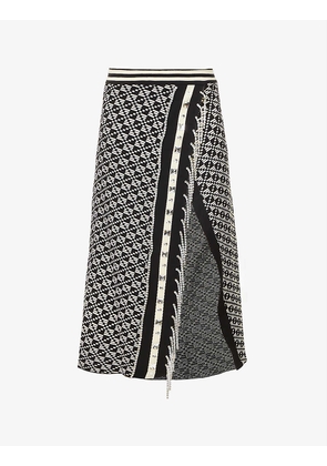 Shin geometric-print knitted midi skirt