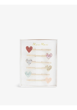 Glitter heart hair clips set of six