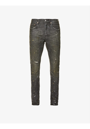 Paint-splatter slim-fit low-rise stretch-denim jeans