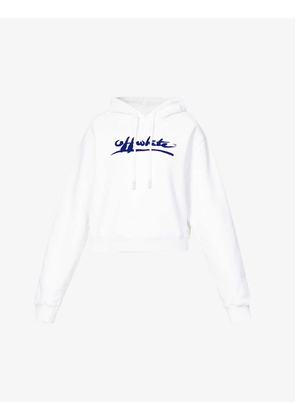 Painted logo-flocked cropped cotton-jersey hoody