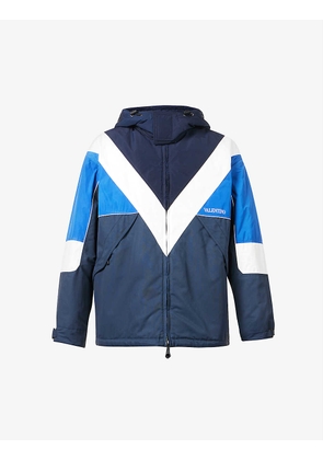 Brand-print colour-blocked woven jacket