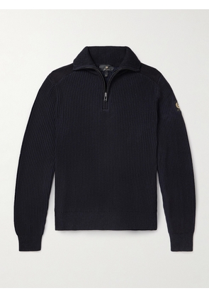 Belstaff - Stanley Logo-Appliquéd Ribbed Cotton and Wool-Blend Half-Zip Sweater - Men - Black - S