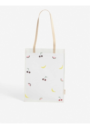 Sequinned fruit-embellished mesh tote bag