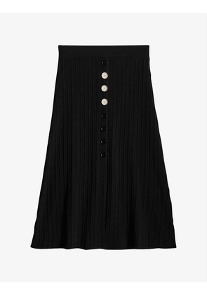Long button-detail knitted midi skirt