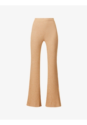 Delancy ribbed flared high-rise stretch-woven trousers