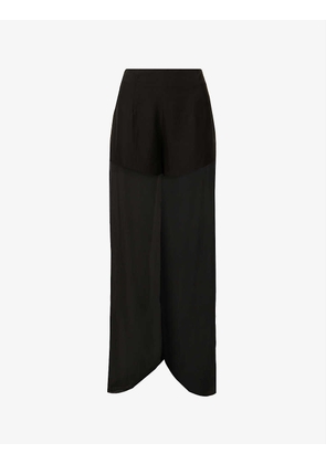 Semi-sheer wide-leg high-rise silk-crepe trousers