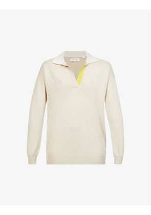 Contrast-collar relaxed-fit cotton and cashmere-blend jumper