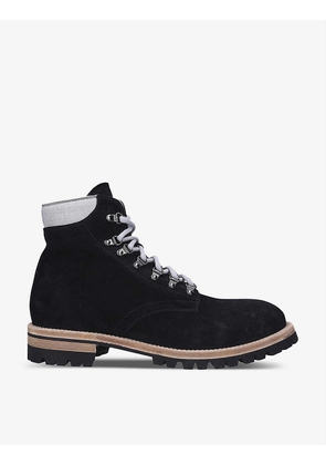 Lace-up contrast-sole suede hiker boots