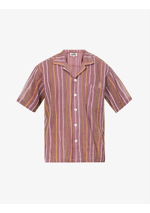 Stripe-embroidered relaxed-fit cotton shirt