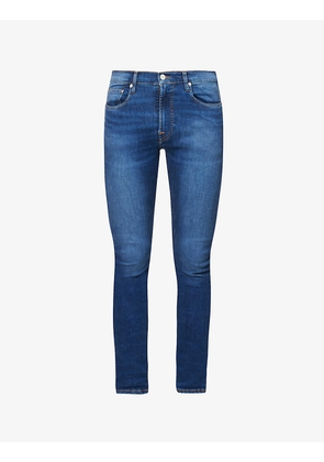 Contrast-stitching slim-fit stretch-organic-cotton blend jeans