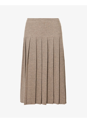 Pleat high-waist wool-blend midi skirt