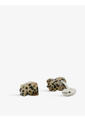 Lucky Cat dalmatian jasper and rhodium-plated metal cufflinks