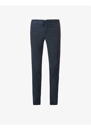 Drawstring-waist slim-fit tapered stretch-cotton trousers