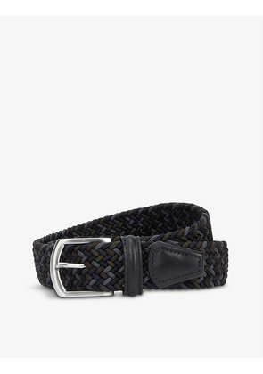 Woven stretch-elastic and leather belt