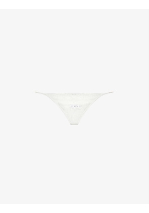 Exotique embroidered stretch-woven thong