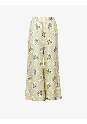 Sofia printed wide-leg high-rise cotton and linen-blend trousers