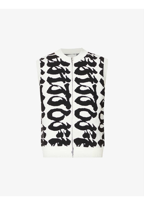 Sleeveless abstract-pattern wool-blend vest