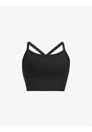 Y-back logo-print stretch-woven sports bra