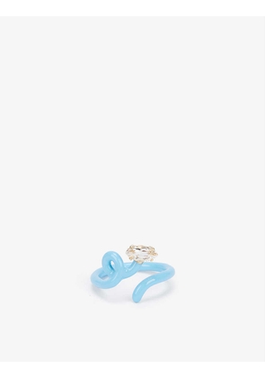Baby Vine Tendril 9ct yellow gold, enamel-plated silver and rock crystal ring