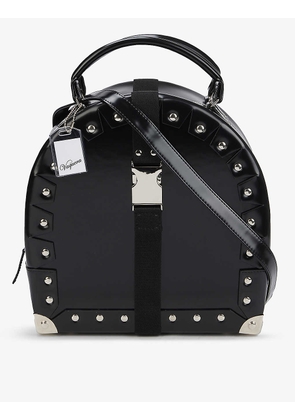 Drum-shaped faux-leather bag