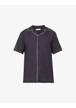 Hibbert contrast-piped relaxed-fit linen short-sleeved shirt