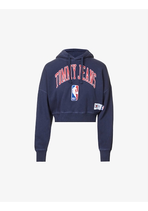 NBA logo-print cropped cotton-blend hoody