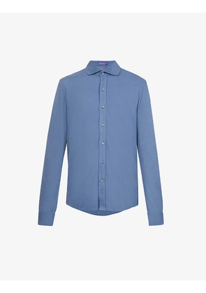 Piqué textured long-sleeved regular-fit cotton shirt