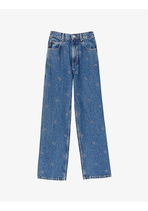 Wilson initial-embroidered wide-leg high-rise jeans