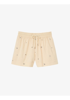 Andalouisie embellished cotton-jersey shorts