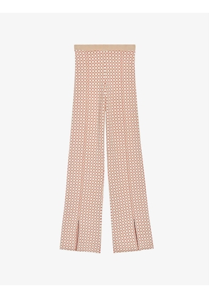 Pattern-print knitted high rise trousers