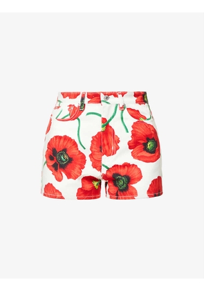 Poppy printed cotton-blend denim shorts