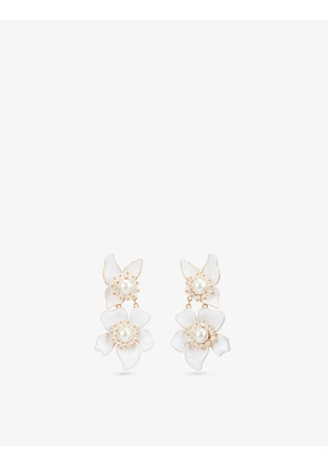 Flora statement pearl and cubic zirconia gold-toned drop earrings