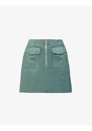 Ring-embellished faux-suede mini skirt