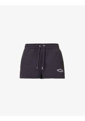 Brand-embroidered mid-rise cotton-blend shorts